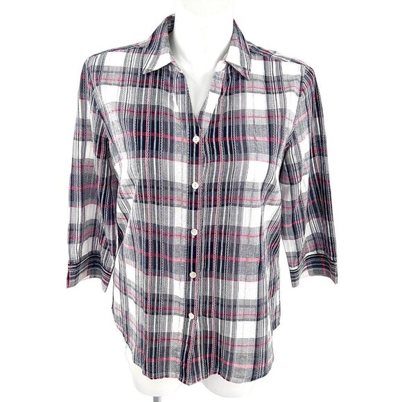 PRESWICK & MOORE DECORATIVE STITCH LIGHTWEIGHT PLAID SHIRT - L - Picture 1 of 4